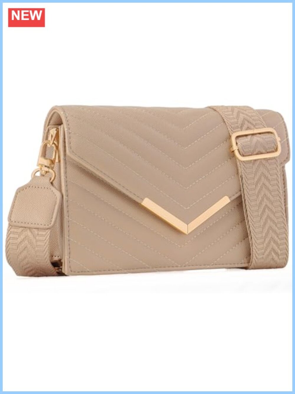 Quilted Vegan Leather Crossbody Bag Adjustable Wide Strap
